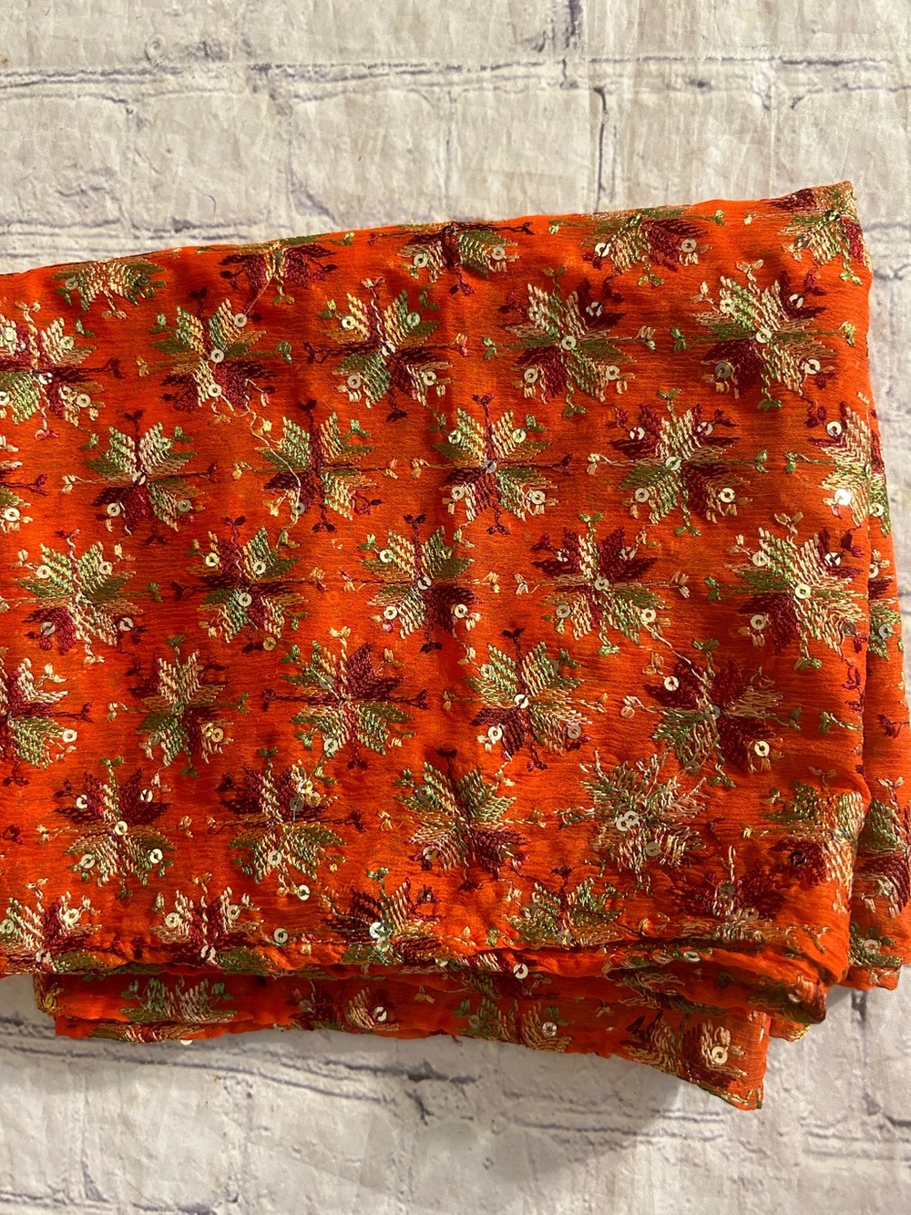 RAJ 100% SILK MADE IN INDIA ORANGE MULTI SEQUINS INFINITY SCARF O/S